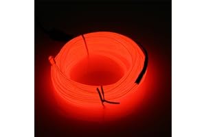JIGUOOR EL Wire Battery Pack 16.4ft / 5m Bright Neon Light Strip 360° Illumination Neon Tube Rope Lights for DIY, Festival, Party Decoration, Pub, Halloween, Chrismas (16.4ft / 5m, Red)