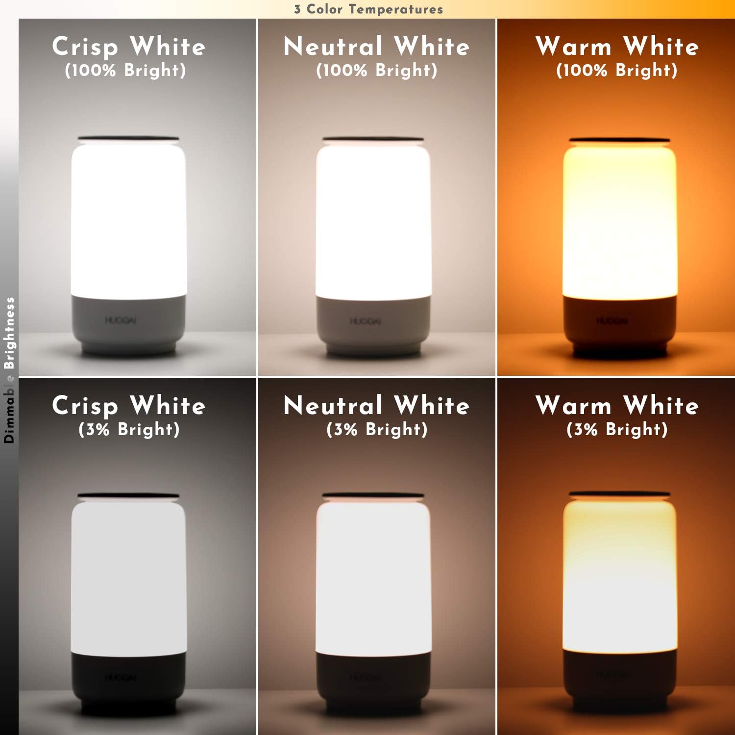LED Table Lamp, HUGOAI Bedside Lamp, Nightstand Lamps for Bedrooms with Dimmable Whites, Vibrant RGB Colors and Memory Function, No Flicker - Grey: Home Improvement