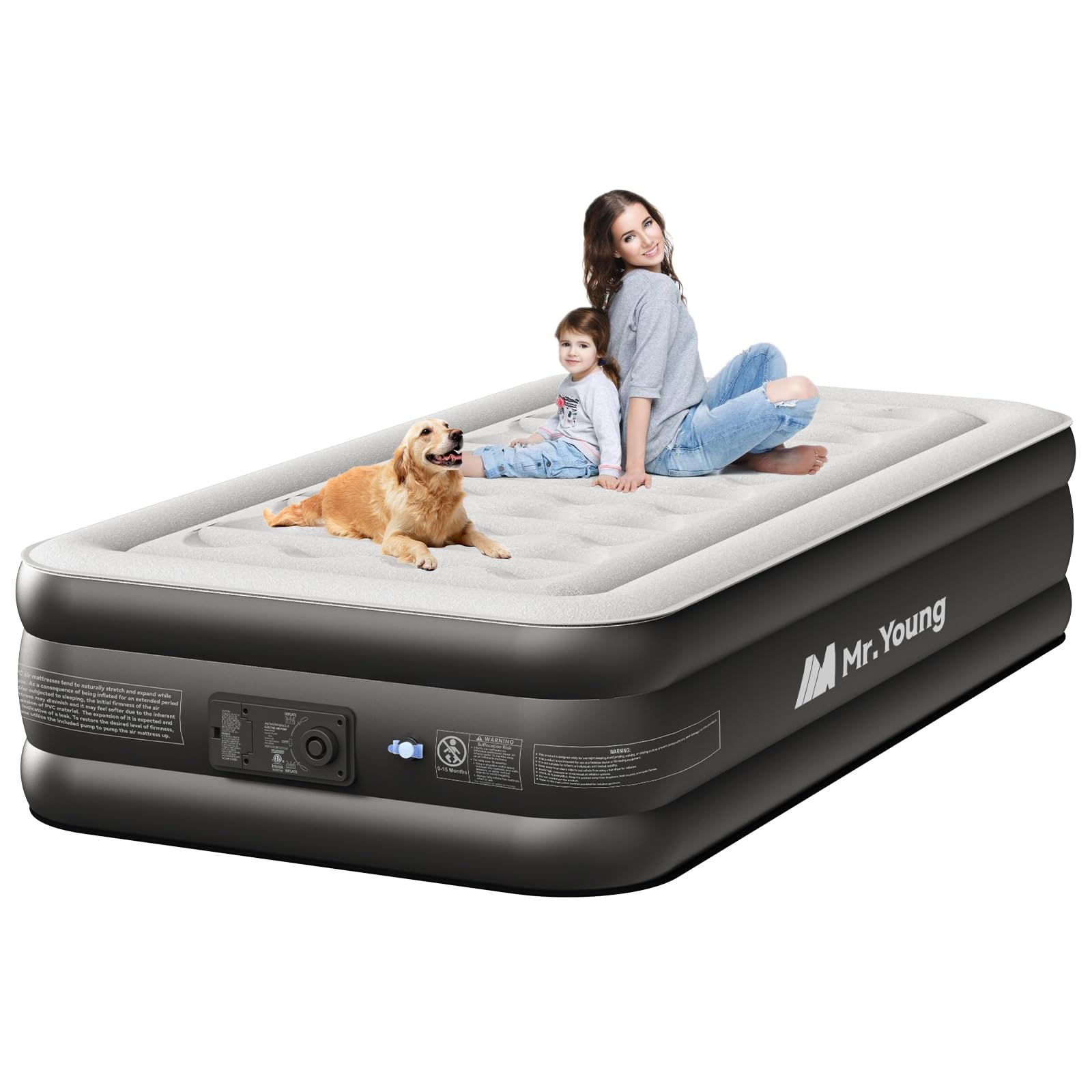 Photo 1 of Mr.Young Air Mattress Twin with Built in Pump, Luxury Blow up Mattress, Colchones Inflables in 2 Mins Self-Inflation/Deflation, Inflatable Mattress for Guests and Home, Camping, 650lb MAX
