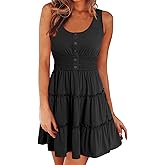AUNEAL Womens Summer Dresses Sleeveless Button Down Casual Swing Mini Dress