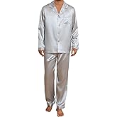JupiterSecret Mens Satin Pajamas Set Long Sleeve Button Down Silky Pjs Sets 2 Pieces Sleepwear with Pockets