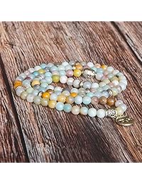 Bivei 108 Mala Beads pulsera   Gemas auténticas Mala oración cuentas Lotus encanto meditación collar
