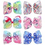 YHXX YLEN 6 Pcs 8 Inch Large Unicorn Bow Hairpin Girls Bows With Clip Hair Bows