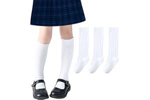 Girls Knee High Socks/Cable Knit/Ribbed School Uniform Socks 3/6 Pack Seamless Tube Socks Unisex Kids Soccer Socks