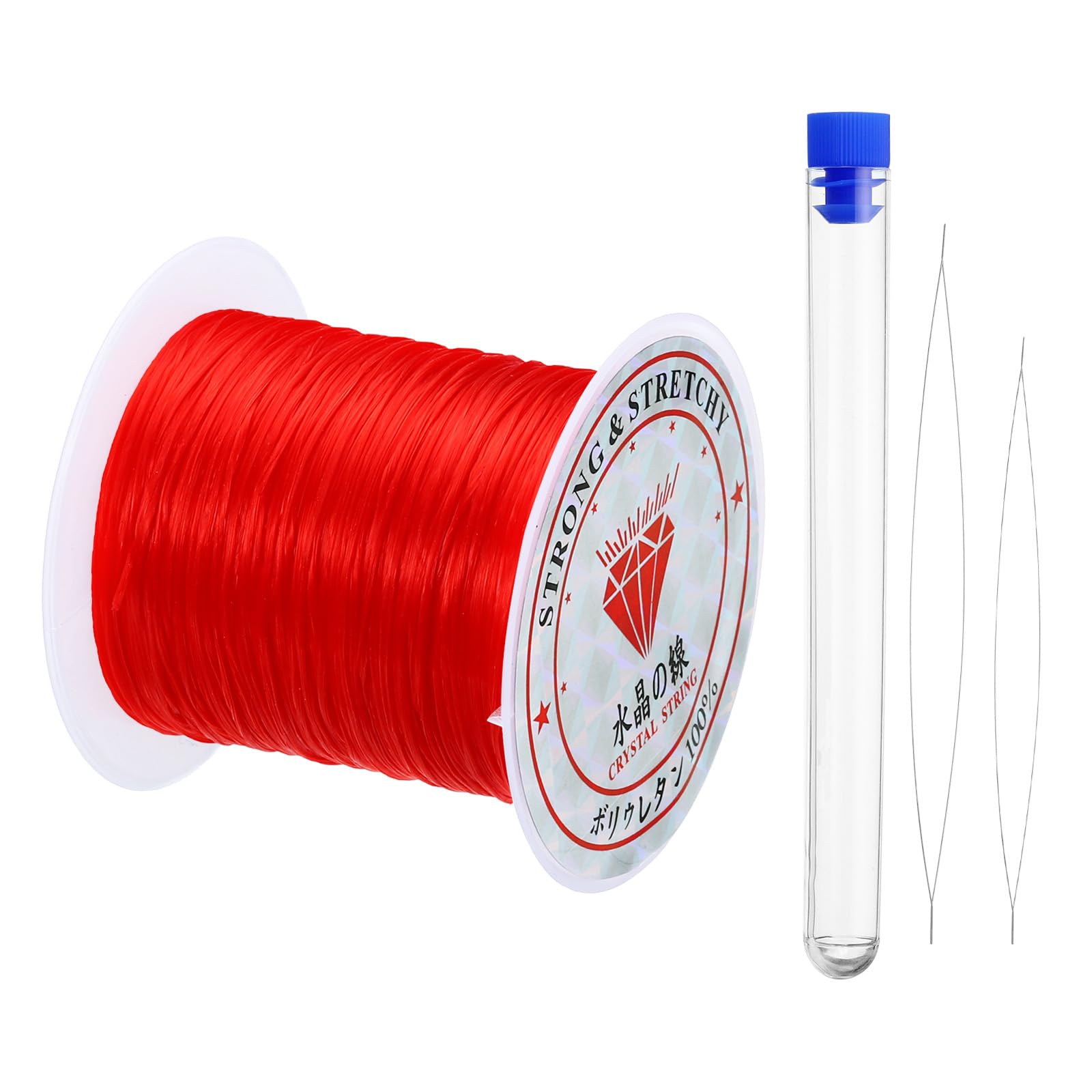 PATIKIL 0.7mm Stretchy Bracelet String Set, 26Ft Craft Elastic Bead Cord with 2 Pcs Beading Needles for Jewelry Making Necklace Bracelet Kit, Red