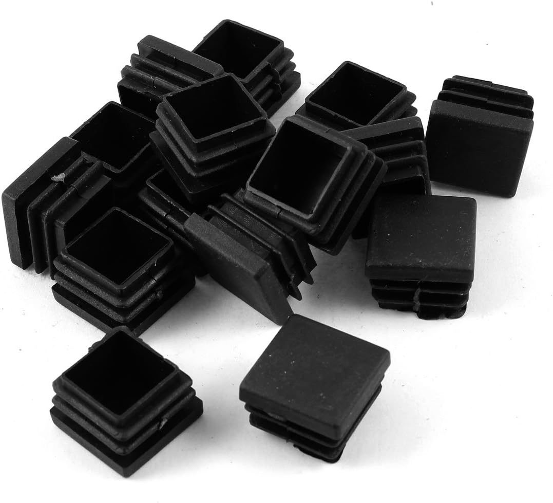 sourcing map Plastic Square Blanking End Cap Tubing Tube Inserts 25mm x 25mm 15 Pcs, Black