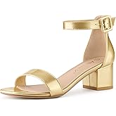 Allegra K Women's Open Toe Low Block Heel Ankle Strap Gold Sandals 6.5 M US