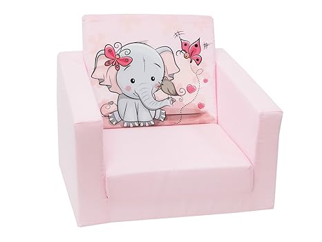 DELSIT Kindersessel zum Ausklappen Ausklappbare Kinder Sessel Baby Sessel Spielzimmer Kindermöbel für Mädchen ELEFANT Rosa