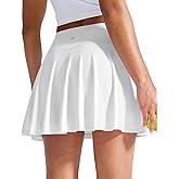 MIER Golf Skirts for Women Pleated Tennis Skorts Athletic Workout Skirts with Pocket for Running Pickleball, White, L