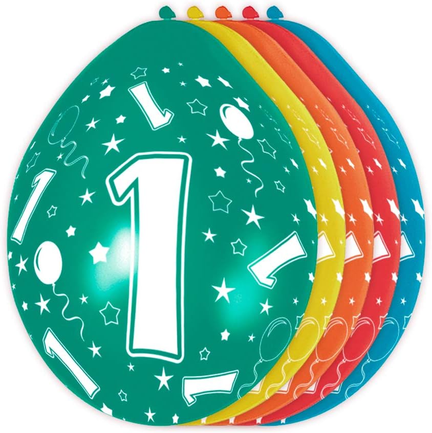Folat - 1 Year Metallic Helium Balloons for Party Decoration - Multicolor - 12In / 30cm - 5 pieces, Multi Colors - Image 3