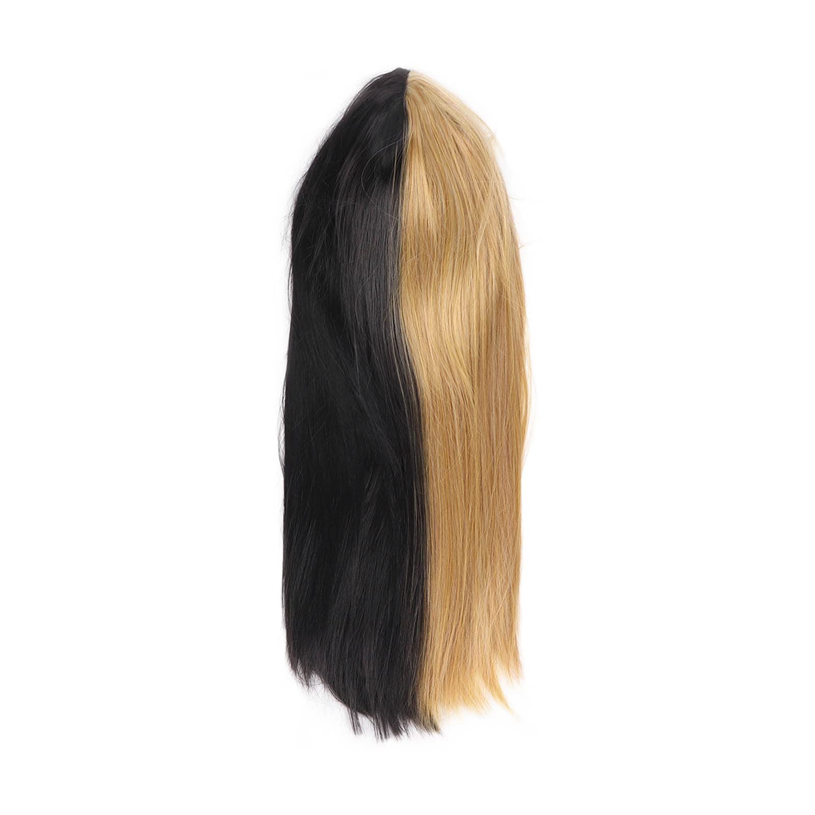 Half Black Half Blonde Two Tone Cosplay Wig for Women, Long Straight Synthetic Party Costume