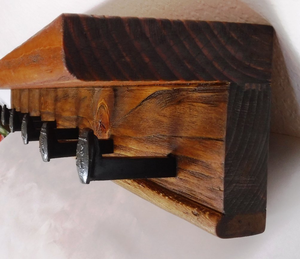 Rustic Railroad Spike Coat Hook Rack & Shelf Handmade