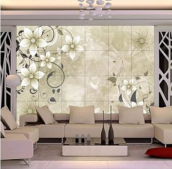 Papel tapiz fotográfico 3D Fantasía azulejo de flores TV pared de fondo