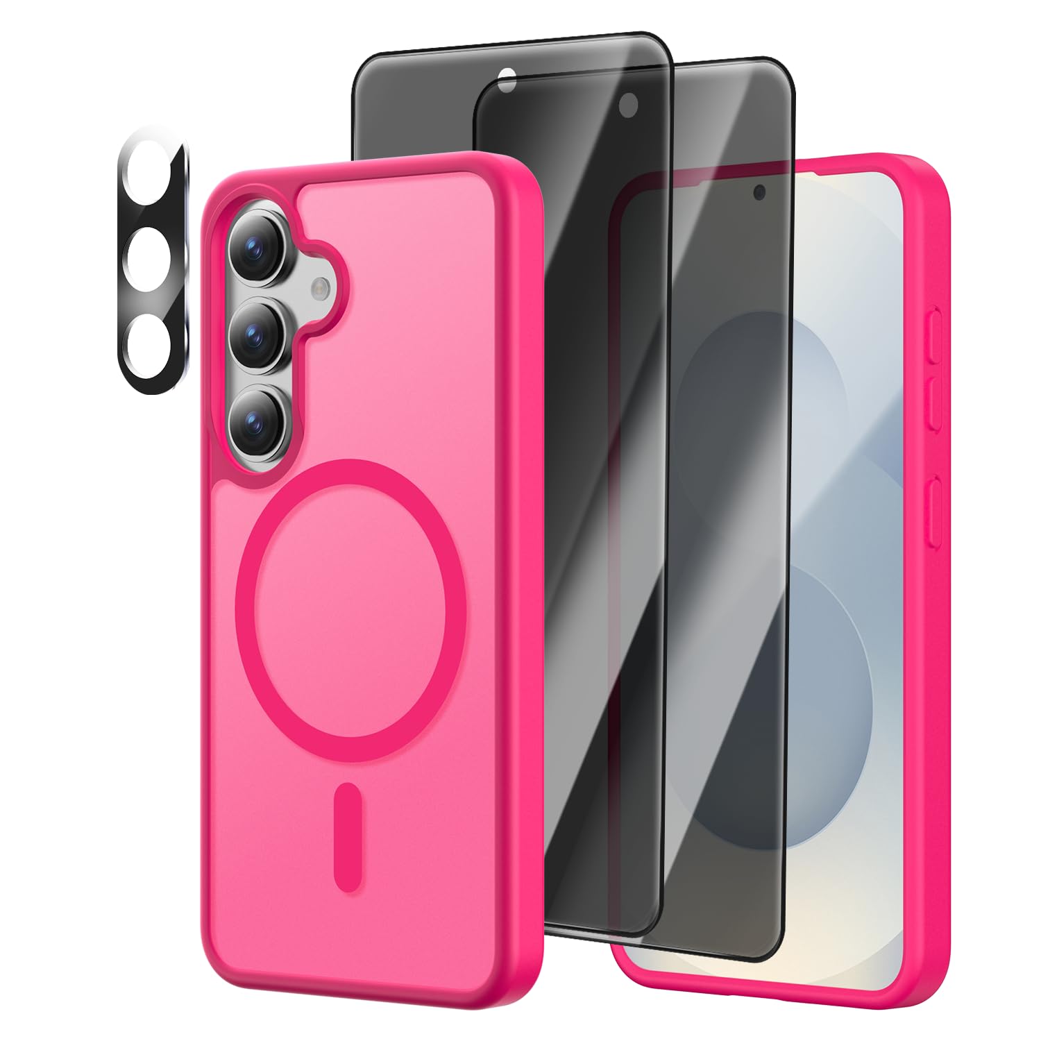 Photo 1 of [4 in 1] Magnetic for Samsung Galaxy S25 Case, 2 Pics Privacy Screen Protectors and 1 Pic Camera Protector, Fit for MagSafe, Military Grade Shockproof Translucent Matte Galaxy S25 Cover 6.2“, Hot Pink