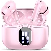 Wireless Earbuds, Bluetooth 5.4 Headphones Bass Stereo, Ear Buds with Noise Cancelling Mic, LED Display in Ear Earphones Clear Calls, IP7 Waterproof Bluetooth Earbuds for Laptop/Phones/Sports, Pink