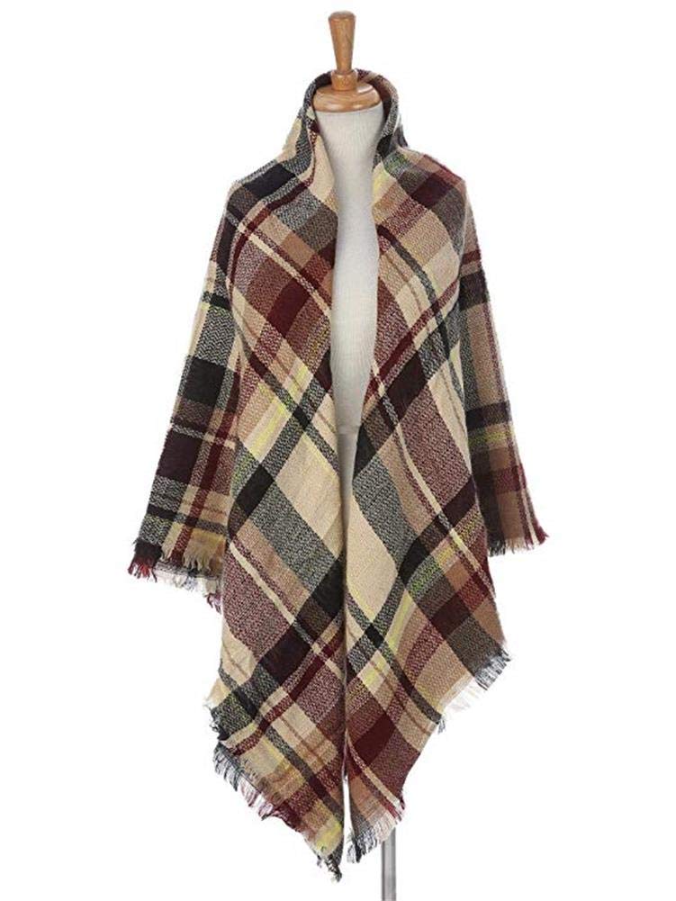 Women\'s Plaid Blanket Scarf Lightweight Winter Warm Soft Tartan Oversized Shawl Wrap Cape