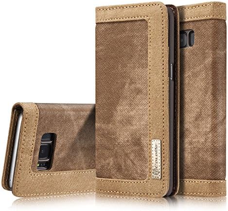 ZARO Samsung Galaxy Note 8 Folio Wallet Case Detachable, with Card Slots Magnetic Cash Kickstand Design Anti-knock Practical Sturdy Denim Series Phone Cover Cases for Women Men-Brown