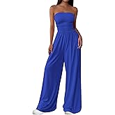 PRETTYGARDEN Womens Trendy Strapless Rompers 2026 Ruched Tube Top Wide Leg One Piece Jumpsuits Beach Vacation Summer Outfits