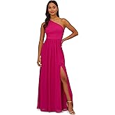 Adrianna Papell Women's One Shoulder Chiffon Gown | Long Evening Gown with Pleated Skirt, Fitted Bodice & Side Leg Slit, Bright Magenta 6