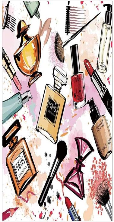Decorative Privacy Window Film/Cosmetic and Makeup Theme Pattern with Perfume Lipstick Nail Polish Brush Modern Lady/No-Glue Self Static Cling for Home Bedroom Bathroom Kitchen Office Decor Multicolor