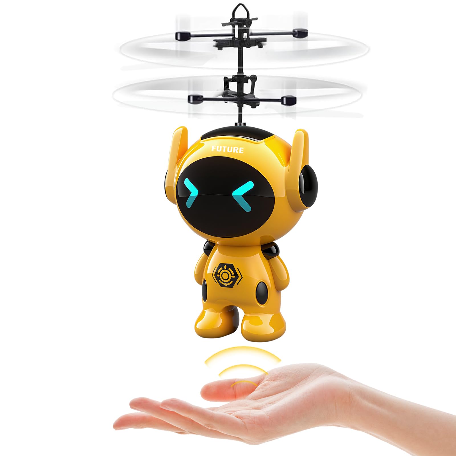 Flying Robot Toys Drone for Kids, Flying Ball Helicopter Toy Hand Controlled with LED Light for Beginner, Mini Drone Helicopter Gifts for 6-12+ Years Old Boys Girls Indoor Outdoor Games (Yellow)