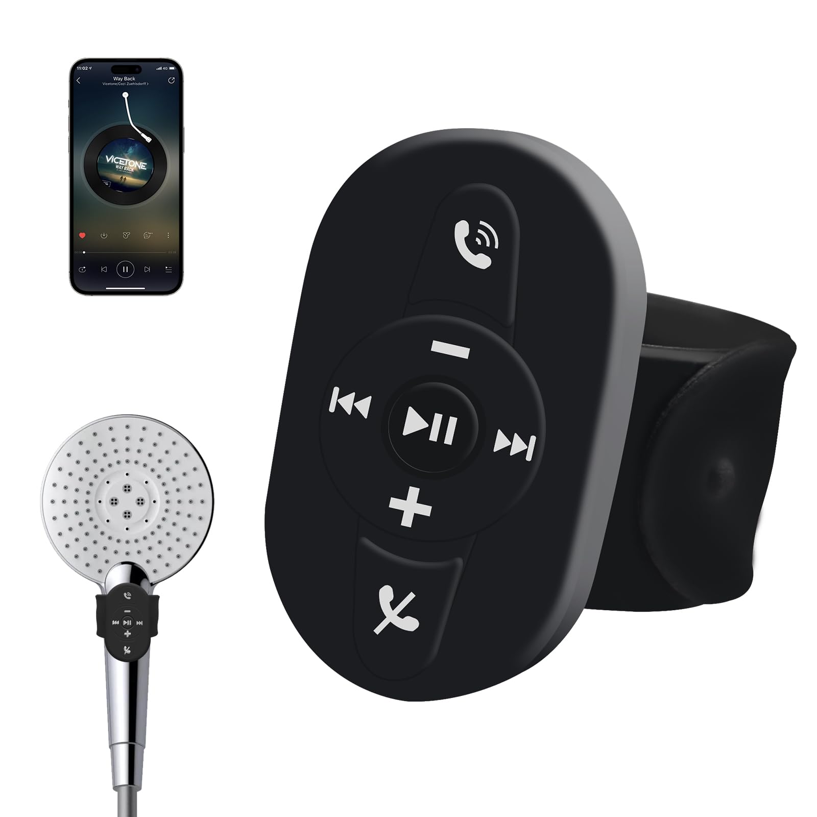Photo 1 of SOFTYOHO Bluetooth 5.3 Shower Remote Control Silicone Slap Bracelet IPX7 Waterproof Wireless Remote Shutter Calls/Music Control for iPhone, iOS, Android (Black)