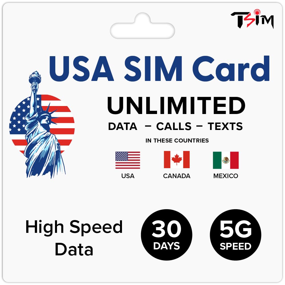 USA SIM Card 30 Days for Travel! Unlimited Data, Calls & Texts in USA, Canada & Mexico. Prepaid SIM Card for Tourists.