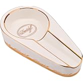 Kepfire Ceramic Cigar Ashtray,Luxury Gilt White Portable | Handmade Elegant Ash Tray,Single Slot Cigar Rest,Portable for Travel,for Indoor Outdoor Home Bar Patio Use