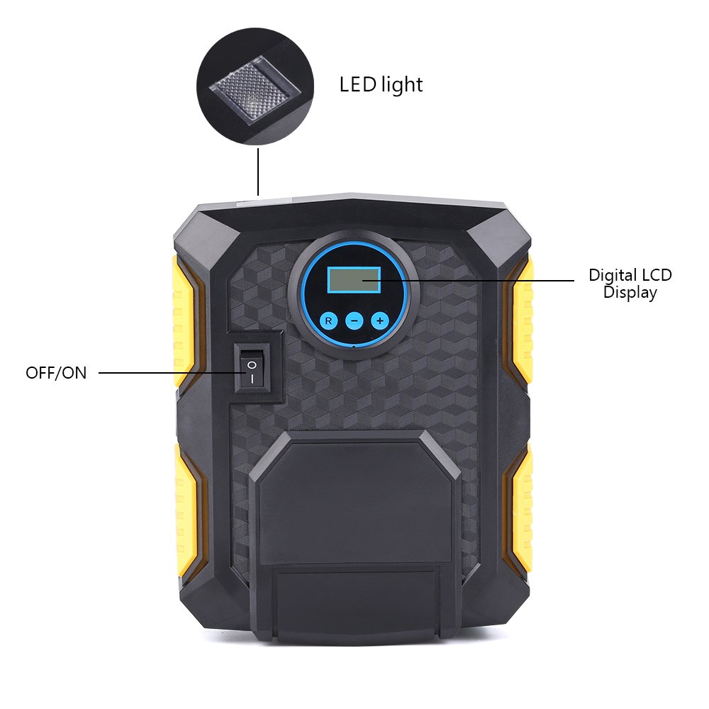 Mbuynow Compresseur d\'air Portable Gonfleur de Pneu 12V Digital avec Lampe LED Compresseur à air Pour Voiture/Moto/Camion/Vélo etc