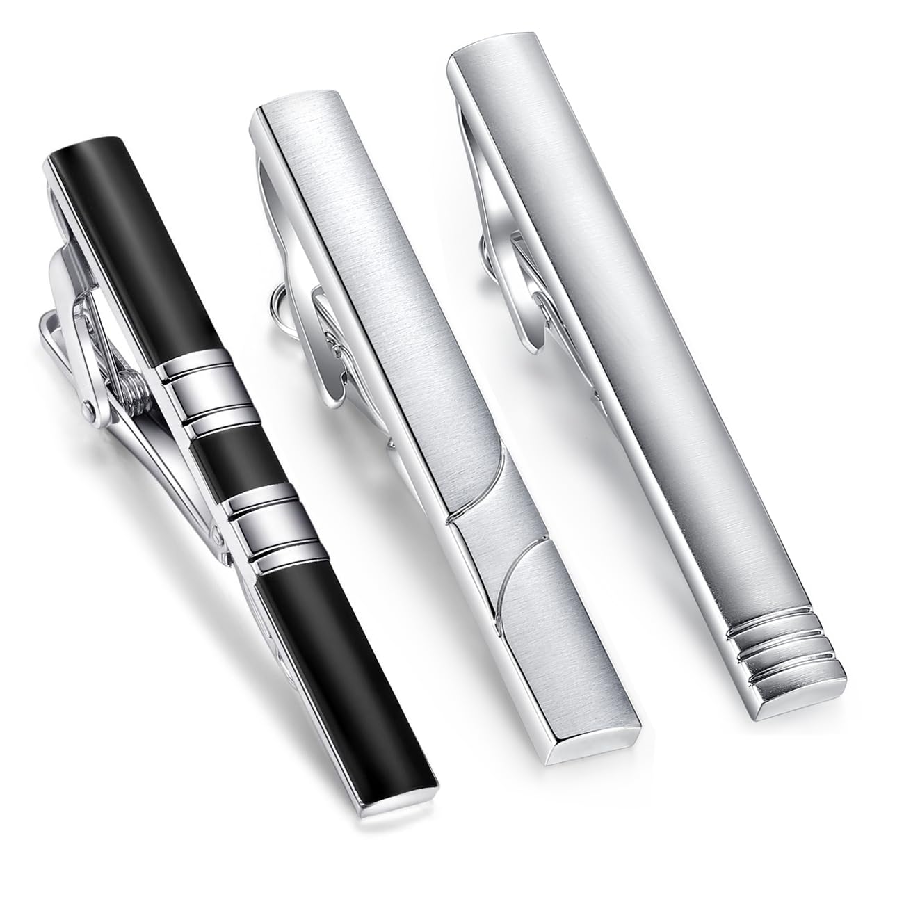 HONEY BEAR 3pcs Tie clips Set Bar for Men 2.12"- Normal Size Stainless Steel for Business Wedding Gift 5.4cm