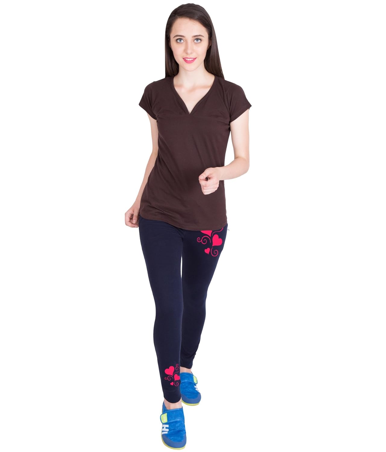 american-elm women slim fit navy blue printed trackpant