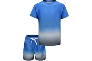 AISYEE Boys Rash Guard Swimsuits Set for Boys Short Sleeve Swim Shirts with Trunks 2 Piece Quick Dry Swim Set