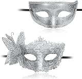 Aomig Couple Masquerade Masks 2 Pack Lace Venetian Eye Masks Black Yellow Silver