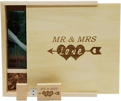 LXSINO 32GB USB 3.0 Maple Wood Flash Drive "Mr & Mrs" Gift Box Wedding Couple
