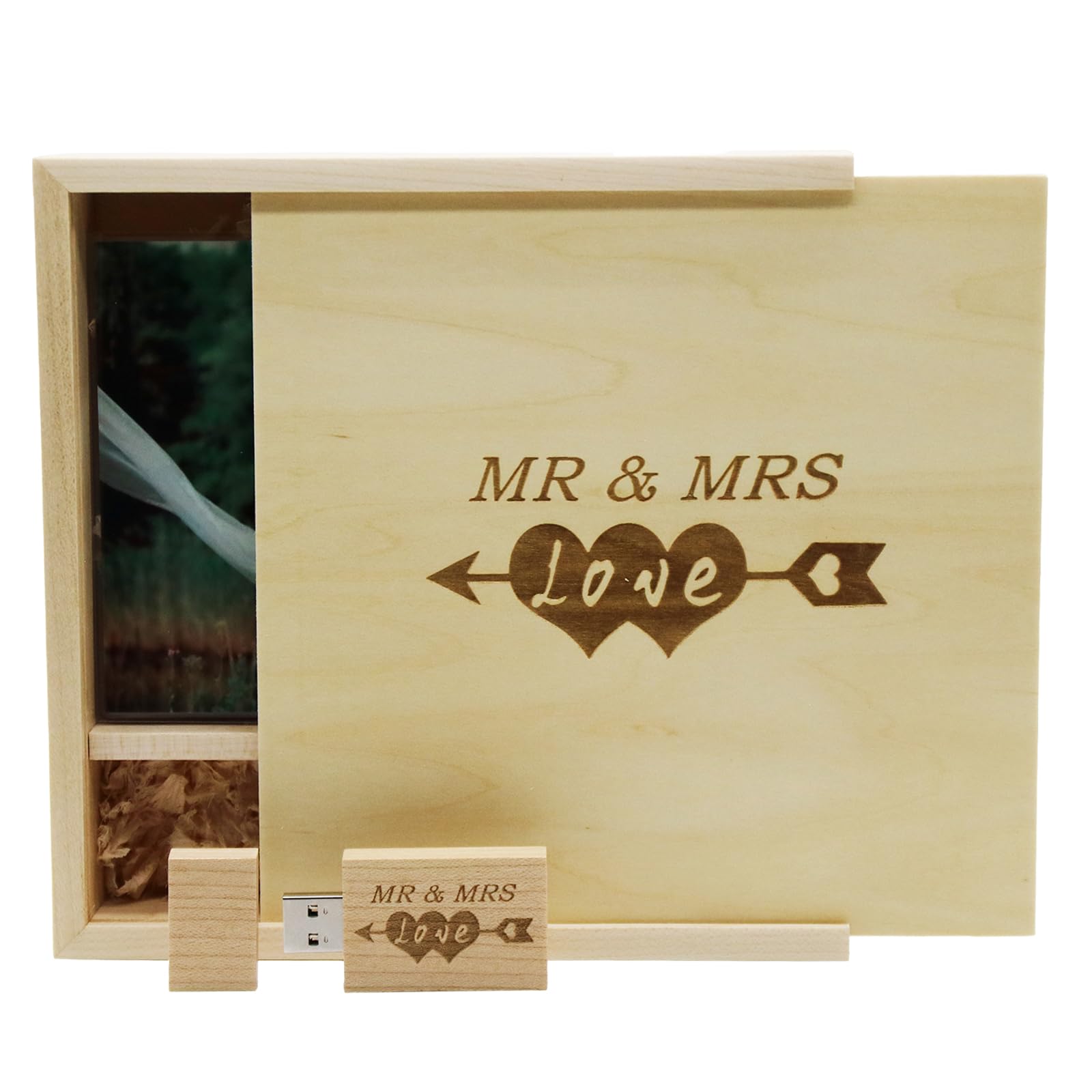 LXSINO 32GB USB 3.0 Flash Drive with Laser Engraved "Mr & Mrs" Design – 32GB Wood USB Stick with Box (size:170x170x35mm) for Wedding, Couple, Parents (Maple Wood)