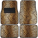 KM WORLD Leopard CARPET CAR Floor MATS Beige Tan Black Design Animal Print Universal FIT Safari with Rubber Nibbed Backing for Cars Trucks Vans and SUVs