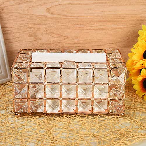 Rectangle Tissue Box Cover Handmade Crystal Luxury Toilet Tissue Box Holder for Storage on Bathroom Vanity/Countertop/Bedroom Dresser/Night Stand/Desk/Table (Gold) - Thumbnail 3