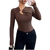 SOLY HUX Women's Long Sleeve T Shirt Cut Out Ring Linked Slim Fit Tee Trendy Going Out Tops