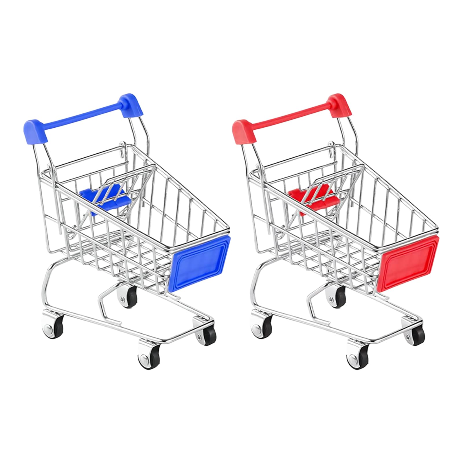 2 Pcs Mini Shopping Trolley,Mini Shopping Cart Mini Trolley Mini Supermarket Handcart,Mini Shopping Grocery Basket for Kids Adults Desktop Decoration Make Up Holder Rack Storage (Red)