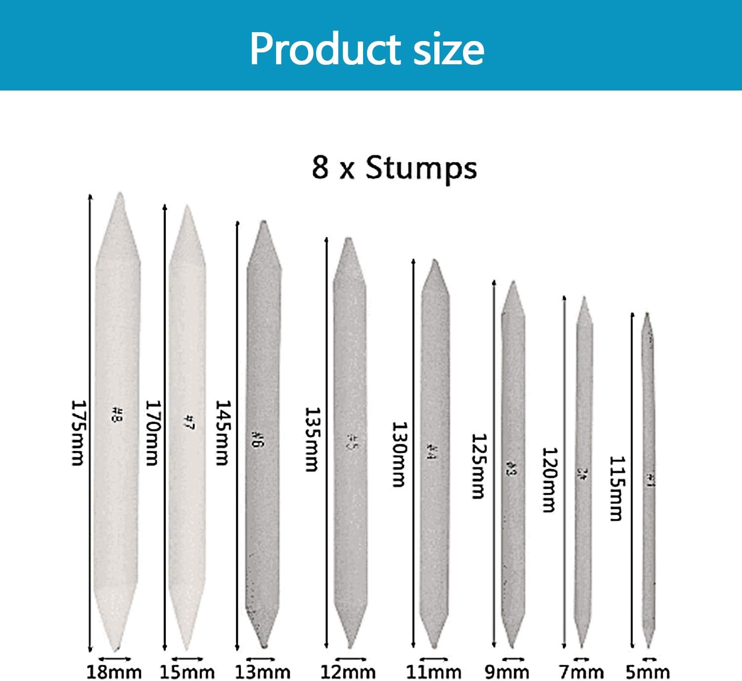 Sketch Drawing Tools, 17 Paper Blending Stump and Tortillions Set with 2 Sandpaper Pencil Sharpeners, 1 Pencil Extension Tool, 2 Erasers & 1 Felt Bag for Student Sketch Drawing Accessories