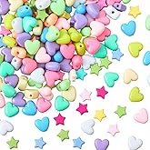 PONABEADIY 2 Styles 900PCS Acrylic Star Heart Pastel Beads with Hole Opaque Pony Colorful Plastic Resin Rainbow Loose Spacer Bead Bulk for Jewelry Making Necklace Bracelet Hair Braids Diy Craft Supply