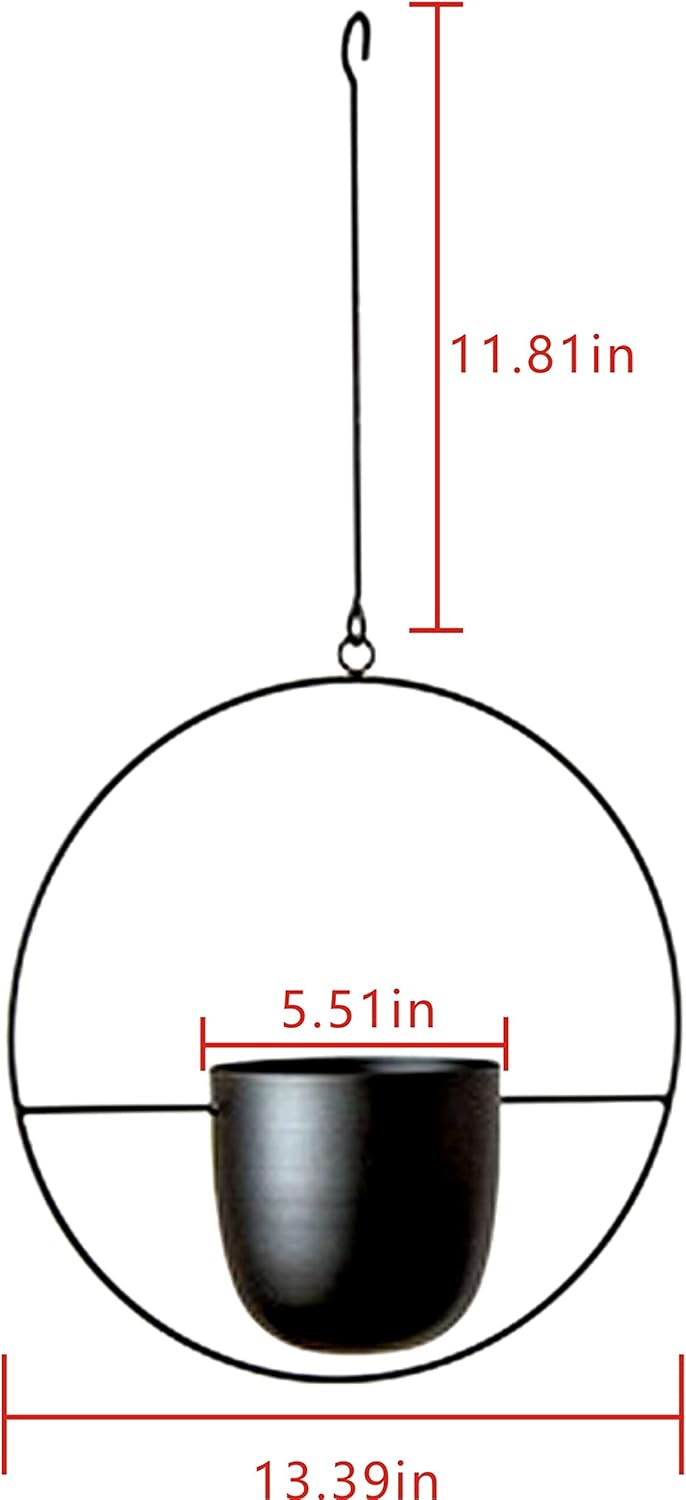RISEON Boho Black Metal Plant Hanger,Metal Wall and Ceiling Hanging Planter, Modern Planter, Mid Century Flower Pot Plant Holder, Minimalist Planter for Indoor Outdoor Home Decor (Style A): Kitchen & Dining