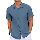 VOZZBY Mens Button Down Short Sleeve Shirt Casual Summer Wedding Untucked Dress Shirts