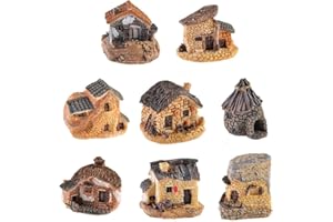 Beauy Girl 8 Pack Miniature Stone House, Resin Village House Fairy Garden Kits Figurines, Fairy Garden Kits Dollhouse Supplies DIY Outdoor Decorations, Plant Pot Micro Land