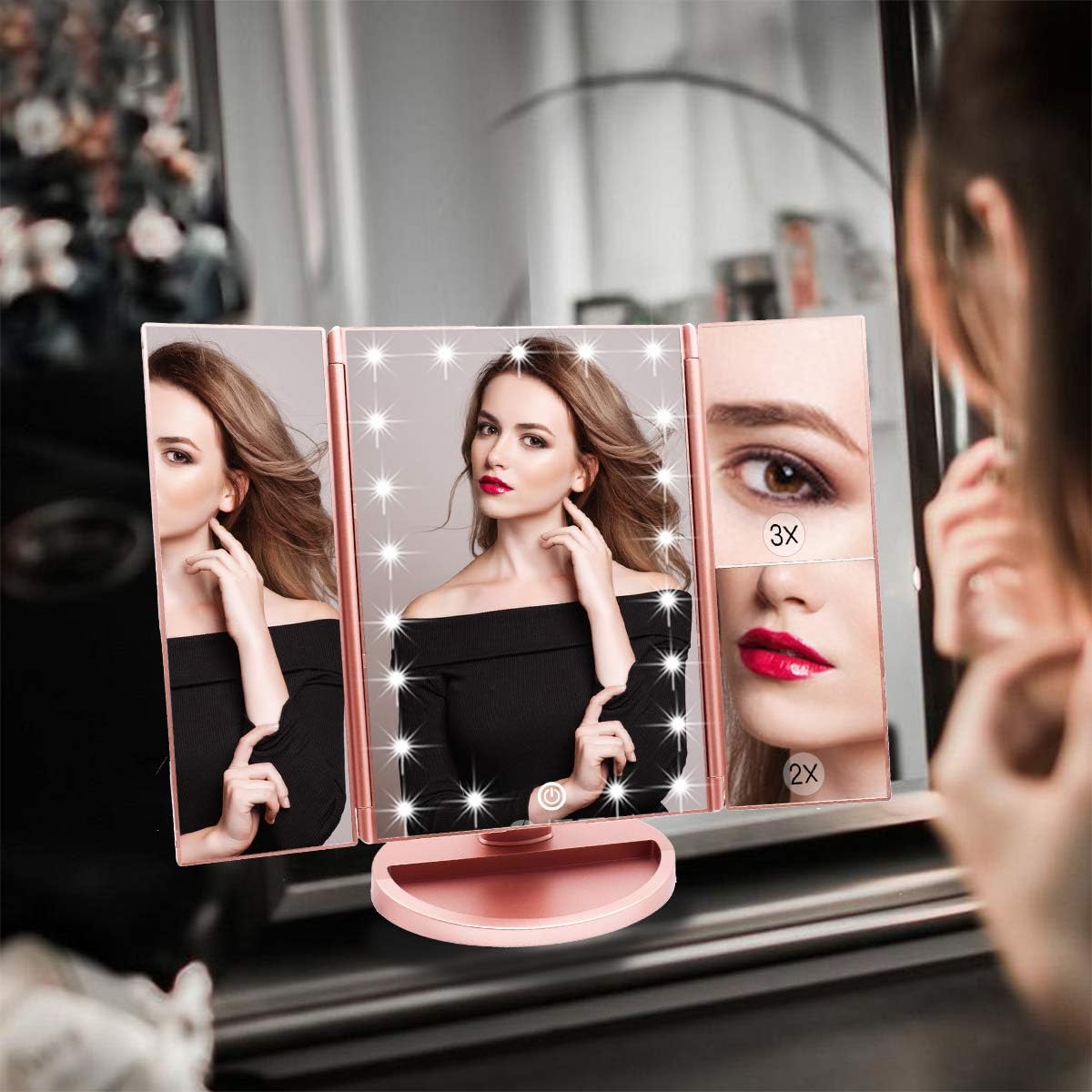 WEILY Tri-fold Vanity Mirror, 21 LEDs and 2X/3X Magnification - Image 3