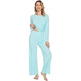 WiWi Bamboo Viscose Pajama Set for Women Super Soft Long Sleeve Top with Pants Loungewear Cooling 2 Piece Pjs Sets S-XXL