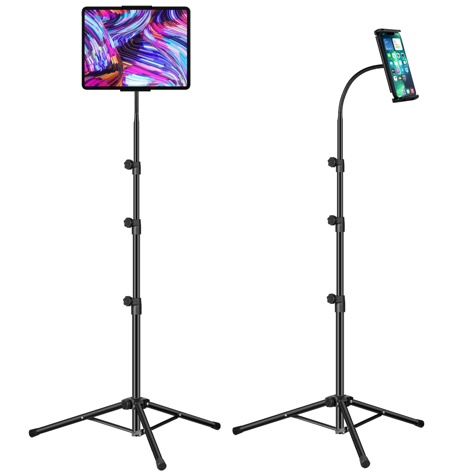 Ipad Tripod Stand,Gooseneck 65-inch Floor Stand for Tablet, Floor Stand with 360° Rotating Tripod Mount for iPhone iPad Mini/ Air/ Pro and All 4.5-12.9 Inch Tablets