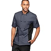 Men's Chef Coat Short Sleeve - Professional Chef Jacket with Breathable Mesh Side Panels & 2 Pockets for Culinary Essentials