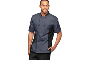 UA CHEF Men's Chef Coat - Breathable Mesh Side Panels, Short Sleeve Kitchen Uniform Jacket, Restaurant & Culinary Workwear