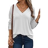 Dokotoo Women's Casual Long Sleeve V Neck Pullover Shirts Loose Fit Lightweight Knit Tops